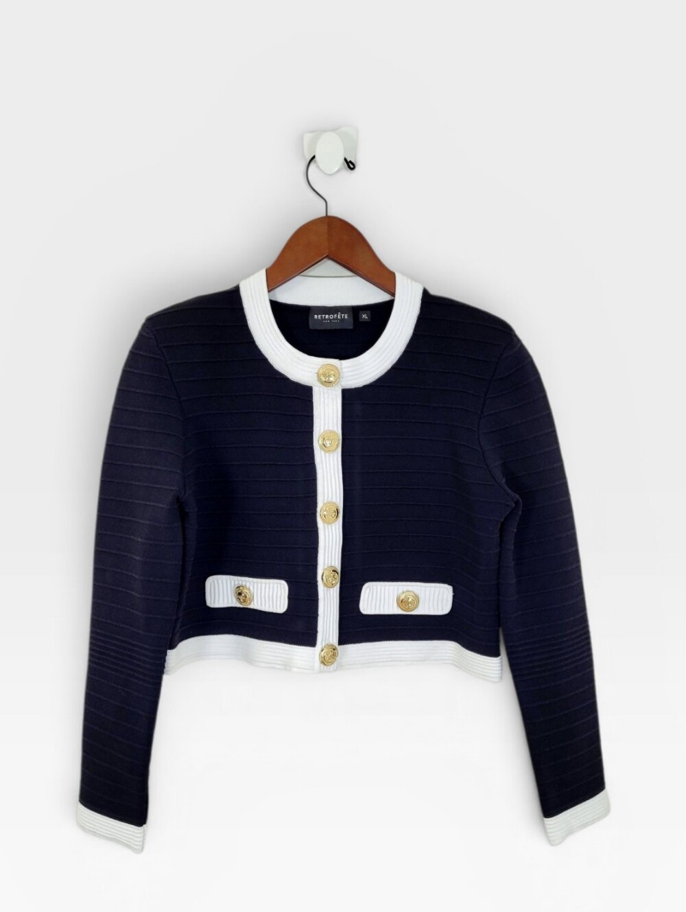 RETROFETE Moore Bandage Knit Jacket Blazer Cardigan Black White XL - Picture 14 of 16
